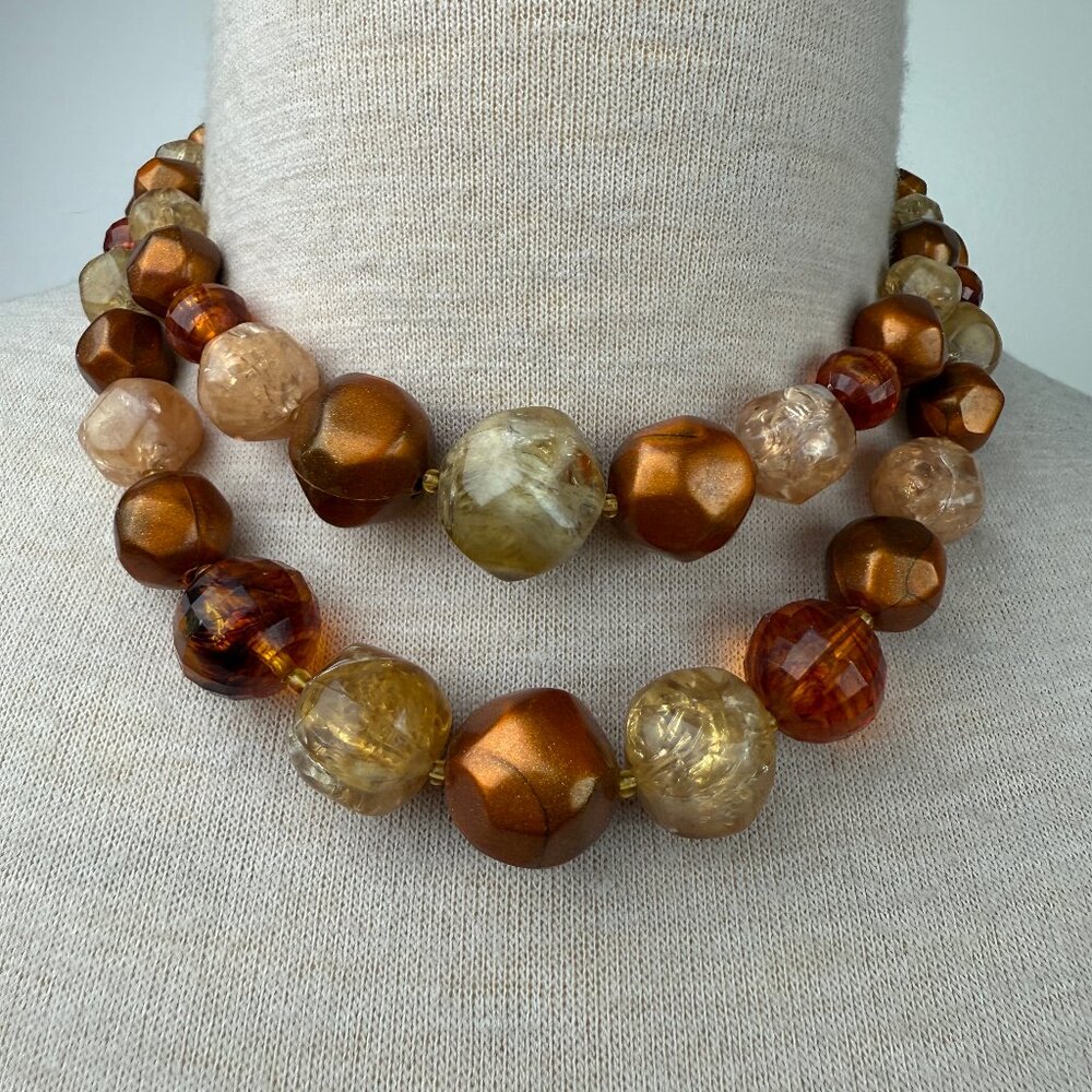 Vintage Two-Strand Root Beer Plastic Necklace 14.5-17"